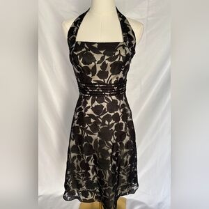 Ann Taylor Floral Halter Cocktail Dress Black And White Size 0